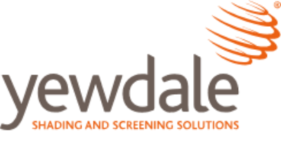 Yewdale logo with orange swirl design above the company name. Below "yewdale," the text reads "SHADING AND SCREENING SOLUTIONS" in orange capitals, reflecting expertise in Conservatory Blinds and Wooden Shutters for your Blind Shop needs.